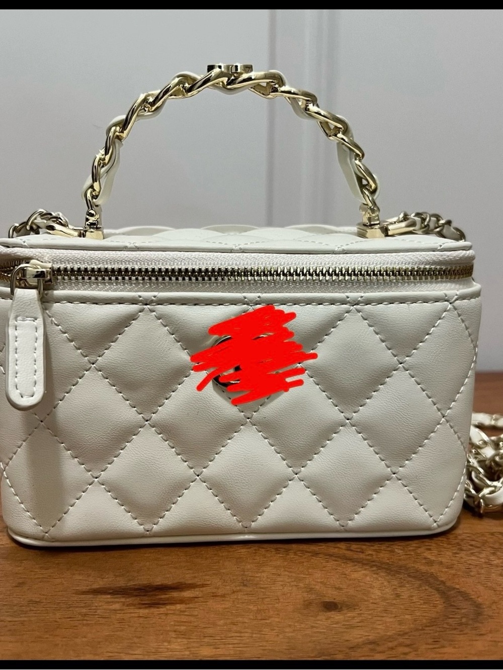 Cream Quilted Chain Handle Crossbody Vanity Bag